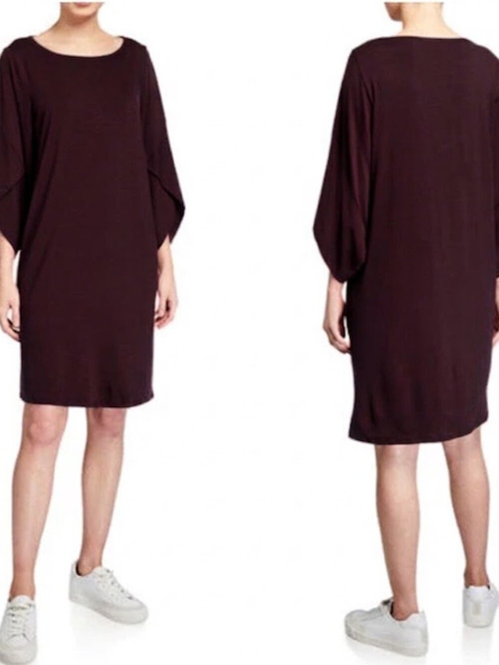 Eileen Fisher Fine Tencel Jersey Ballet Neck Lantern Sleeve Dress Size M NWT